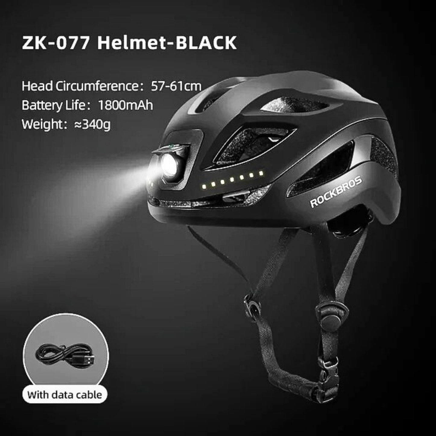 Rockbros™ Helmet: Rechargeable Helmet with Integrated Light