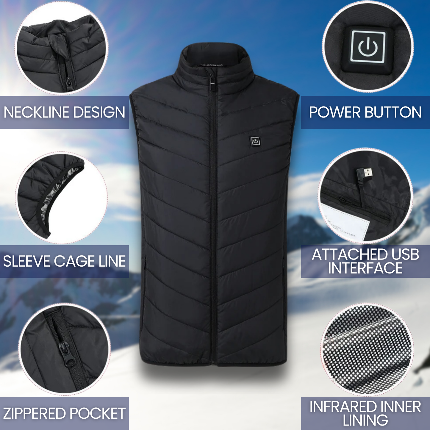 HeatFlex Elite™: Lightweight Electric Heated Vest with Zippered Comfort & 9/21 heating cores