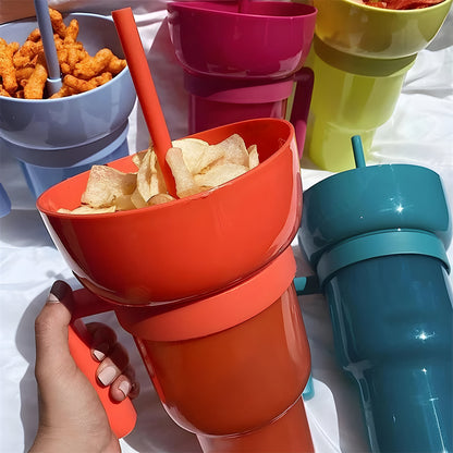 SnackSip Duo™: Portable Stadium Tumbler for Snacks and Drinks On the Go