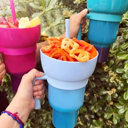 SnackSip Duo™: Portable Stadium Tumbler for Snacks and Drinks On the Go