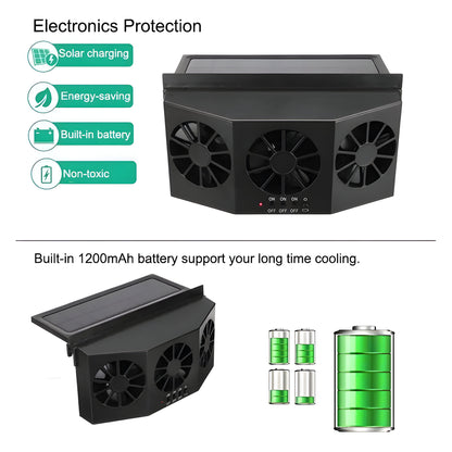 SunVortex™ 3X: Portable Solar Car Fan Against Summer Heat